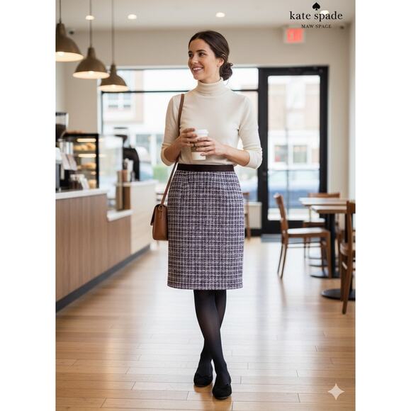 Kate Spade New York Purple Multi-Color Wool Tweed Pencil Skirt - Size 10 - Picture 1 of 6